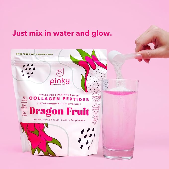 Collagen Peptides with Hyaluronic Acid & Vitamin C - Dragon Fruit Flavor (1lb/474g), Supports Skin, Hair, and Gut Health, 13g Hydrolyzed Collagen, Zero Sugar, High in Protein, Naturally Flavored