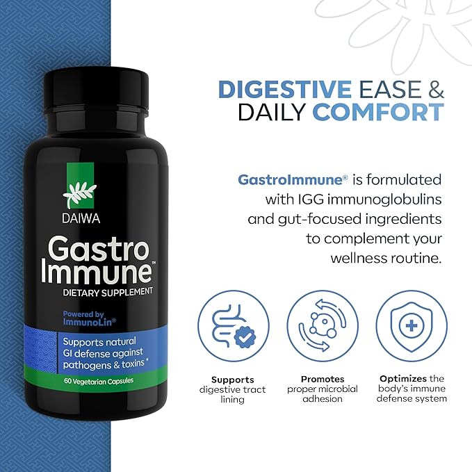 Daiwa GastroImmune - Gut Health and Immunity Supplement - Non-GMO, Protein-Based Formula for Digestive Wellness – 60 Capsules