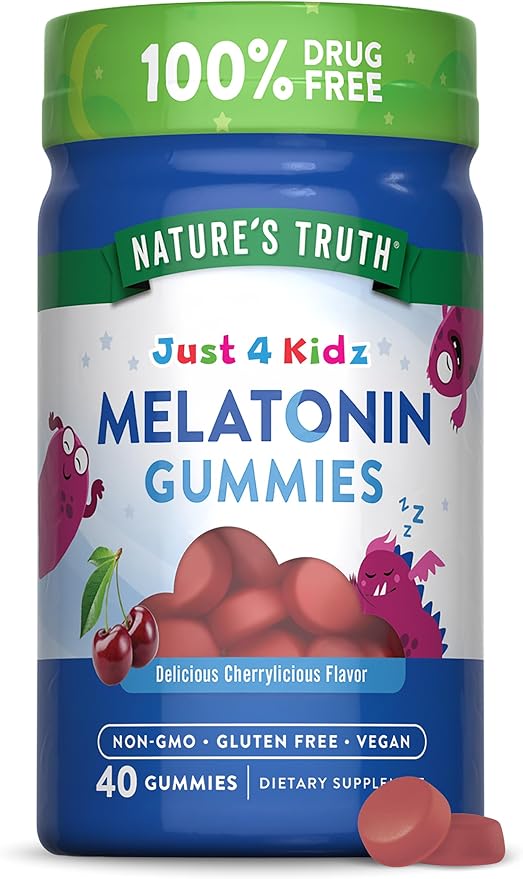 Nature's Truth Kids Melatonin Gummy | 1mg | 40 Count | Vegan, Non-GMO & Gluten Free Gummies | Mixed Berry Flavor