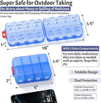 Foldable Weekly Pill Organizer 2 Times a Day with 2 Extra Compartments - Etched Labels - Portable 7 Day AM PM Medicine Box, Week Daily Travel Pill Case Holder for Meds, Vitamin, Supplement -Clear Blue