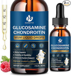 (2 Pack) Glucosamine Chondroitin MSM Liquid Drops, High Absorption, Antioxidant, Immune, Bone Support, MSM Supplement for Men & Women, Vegan, Sugar-Free, Raspberry Flavor, 1 Fl Oz