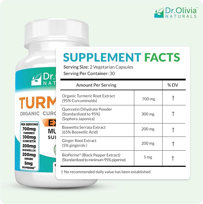 Organic Turmeric Curcumin Complex with Quercetin, Ginger and Boswellia - 60 Capsules