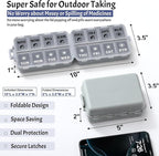 Foldable Weekly Pill Organizer 2 Times a Day with 2 Extra Compartments (Clear Printed Labels) - Portable 7 Day AM PM Medicine Box, Week Daily Travel Pill Case Holder for Vitamin, Supplement - Grey