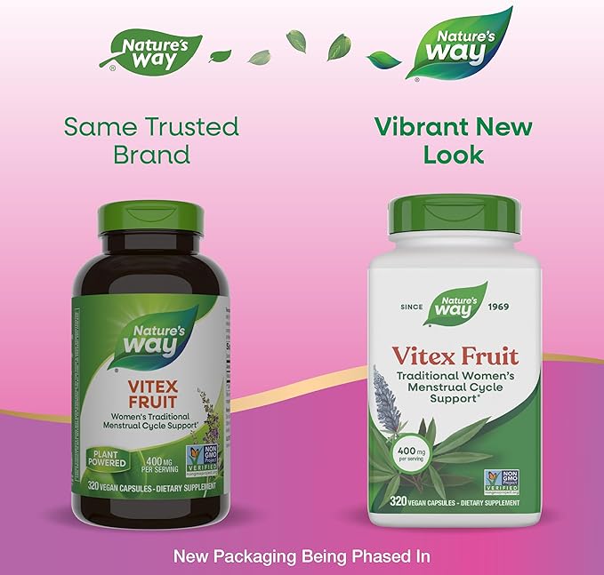 Nature's Way Vitex Fruit, Traditional Menstrual Cycle Support*, Traditional Women's Health Support*, Chasteberry Supplement for Women, Vegan, 320 Capsules (Packaging May Vary),(Pack of 2)