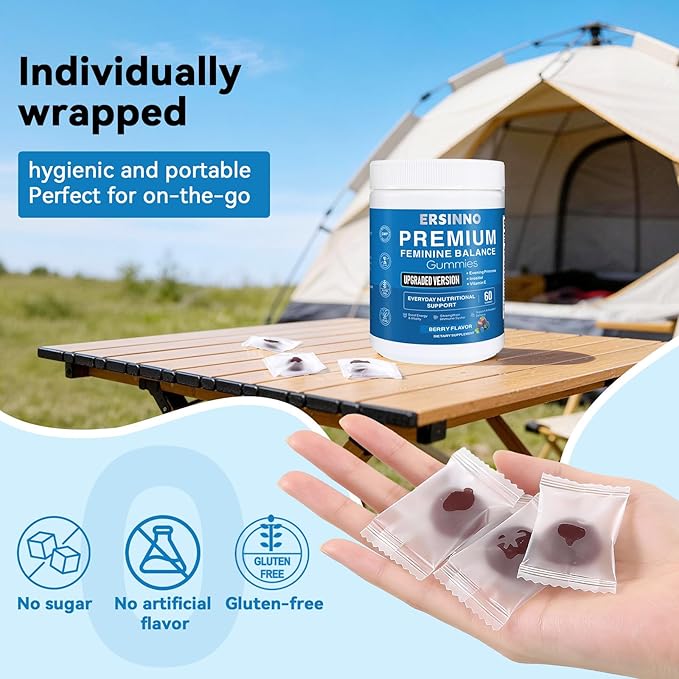 Premium Feminine Balance Gummies - Upgraded Formula with Probiotics, Evening Primrose, Inositol, VIT C & E - Sugar Free, No Artificial Flavors,Vegan Vaginal pH Support & Odor Control,60 (Mixed Berry)
