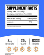 BulkSupplements.com Melatonin Powder - Pure Melatonin, Sleep Aid for Adults - Vegan & Gluten Free, 3mg per Serving, 25g (0.88 oz) (Pack of 1)
