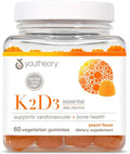 Youtheory K2D3 - Bone & Heart Health Support* - Combines Vitamin D3 & Vitamin K2 - Dairy, Soy & Gluten Free - Peach, 60 Vegetarian Gummies