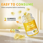 M inch Vitamin D3 K2 Gummies, Vitamin D3 10000IU, K2 (MK-7) 200mcg, 6-in-1 Vitamina D3 con K2 Supplement with Omega-3 for Women and Men - Bones, Teeth & Immune Support, Sugar Free, 2 Pack