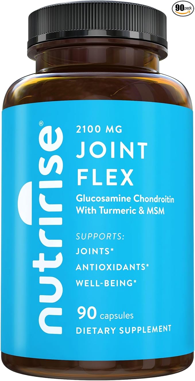 NutriRise Glucosamine Chondroitin Quercetin & MSM with Turmeric Curcumin 2100mg Triple Strength Joint Support Supplement for Women & Men with Boswellia & Bromelain, Gluten Free, Non GMO, 90 Count