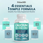 4-in-1 Calcium Supplements for Women and Men - Calcium with Vitamin D3 K2 5000 IU Supplement, 600mg per Serving - Gluten-Free, Vegan-Friendly (120 ct)
