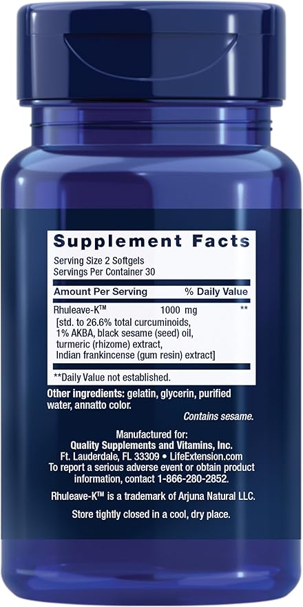 Life Extension Fast Acting Relief, Black Sesame Seeds, Turmeric, Boswellia, Joint Support Supplement, Quick Relief for discomfort in Bones, Joints & Muscles, Gluten-Free, Non-GMO, 60 softgels
