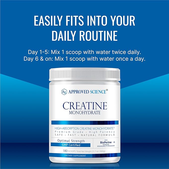 Approved Science Creatine Monohydrate Powder – with BioPerine – Supports Strength, Lean Muscle & Recovery – 5 g Per Serving – Unflavored Creatine Powder – Non-GMO, Vegan – 180 Servings