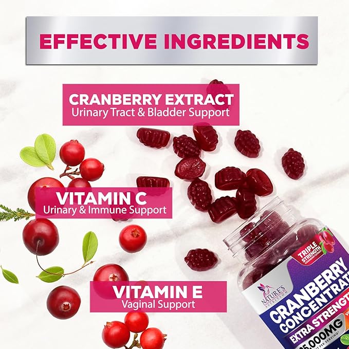 Cranberry Extract 504mg Per Serving - Cranberry Gummies for Urinary Tract Health Support - Helps Cleanse & Protect, Cran Berry Gummy Supplement + Vitamin C, Chewable Cran for Women - 120 Gummies