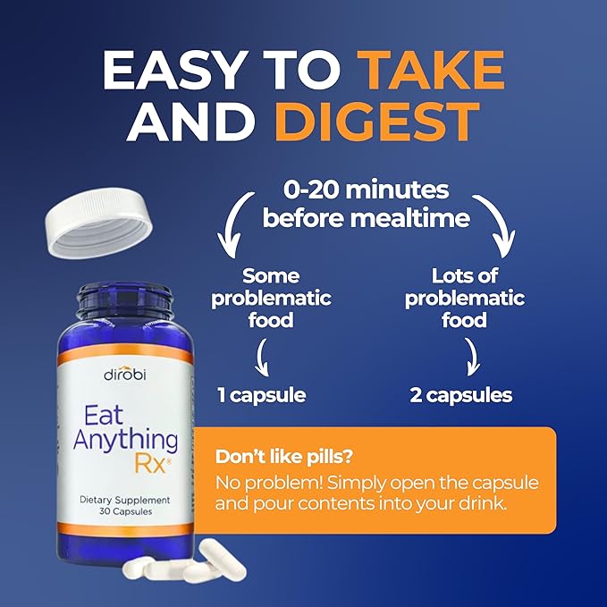 Dirobi Eat Anything Xylose Isomerase Fructose Malabsorption Enzymes, FODMAP Supplement, Digestive Enzymes for Better Lactose, Fat, Protein & Carbohydrate Digestion Gas & Bloating Relief 30 Capsules