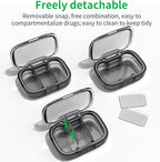 2 Pack 3 Compartment Small Pill Box, Moisture Proof Pill Case, Travel Pill Organizer for Pocket Purse, Daily Portable Medicine Vitamin Box, Fish Oil Box, Supplement Box (Black+Orange)