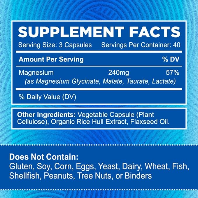 Zentastic Magnesium Complex 4-in-1 Supplement – Magnesium Glycinate, Malate, Taurate & Lactate – Chelated High Absorption for Nerves, Muscles, Bones & Immune Support – 120 Capsules