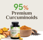 Turmeric Curcumin Supplement 2350mg - 95% Curcuminoids with Organic Turmeric & Ginger, BioPerine Black Pepper for Best Absorption, Nature's Vegan Joint Support, Non-GMO, Bottled in USA - 360 Capsules