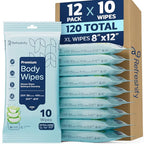 120 XL Shower Wipes – Body Wipes for Adults Bathing No Rinse – 12 Packs of 10 – Extra Moist Bath with Aloe & Vitamin E for Camping, Travel, Gym & Bedridden Care