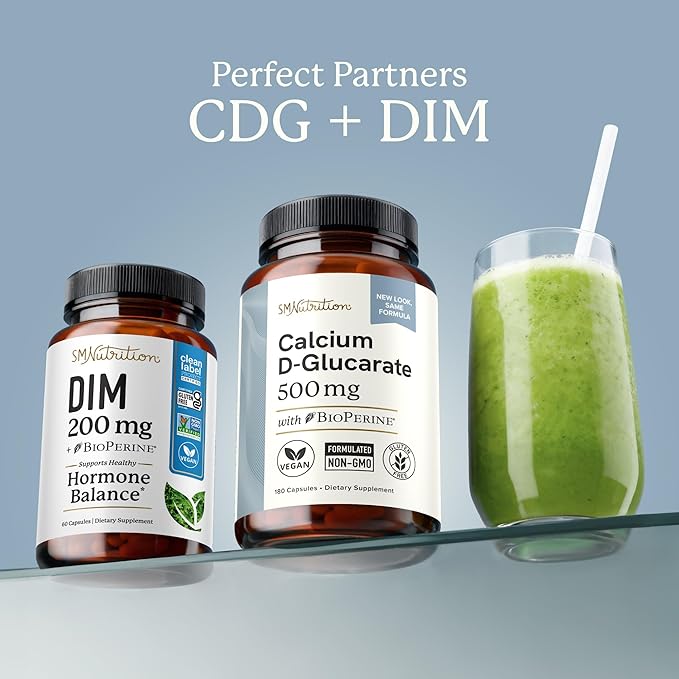 Calcium D-Glucarate | 500mg | CDG for Liver Detox and Cleanse, Hormone Balance, and Menopause Support | Calcium Supplement | Vegan, Non-GMO, & Third-Party Tested | 180 Capsules (6-Month Supply)