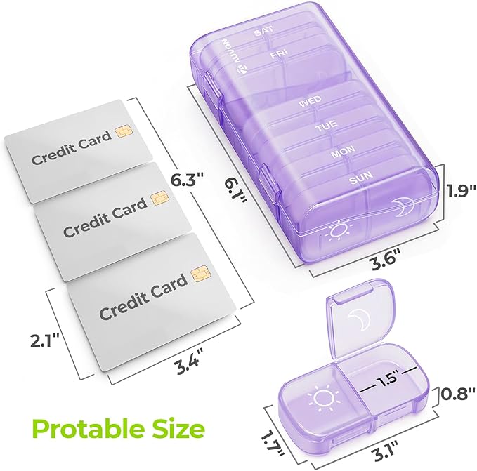 AUVON XL Weekly Pill Organizer 2 Times a Day, Pill Box 7 Day with One-Side Large Openings for Easy to Use, Black Privacy Protection AM PM Pill Case for Medication, Vitamins, Fish Oils, Supplements