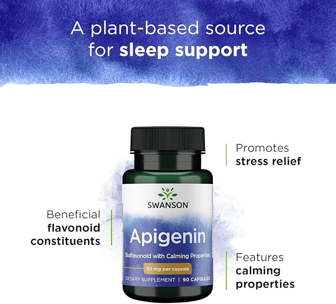 Swanson Apigenin Bioflavonoid Supplement for Adults Seeking Natural Sleep, Relaxation, and Stress Relief Support - 50 mg (90 Vegan Capsules, 4 Pack)
