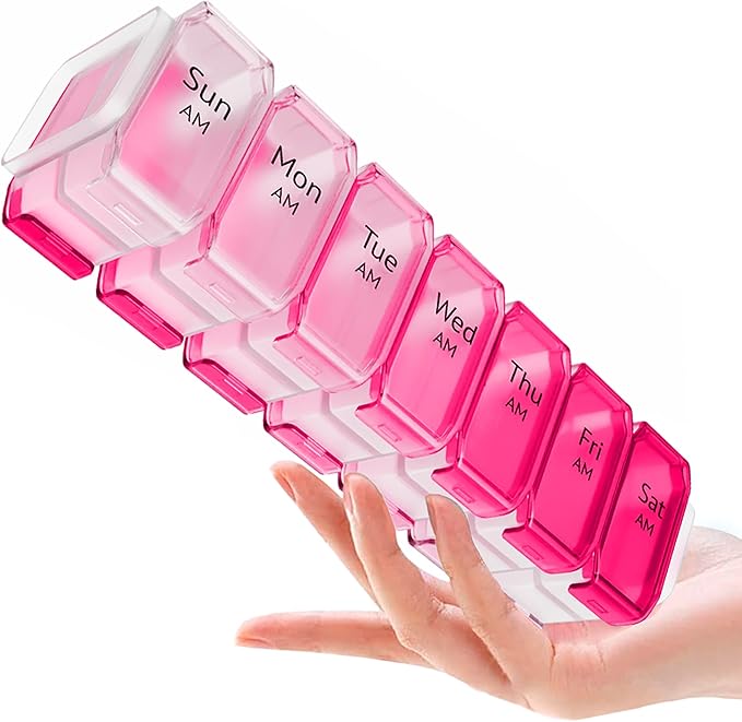 BEXEEN Extra Large Pill Organizer 2 Times a Day, XL Pill Box 7 Day with Big AM/PM Compartments, Fits Large Vitamins, Supplements & Gummies, for 7 or 14-Day Use, Color-Coded, Senior-Friendly, No Spills