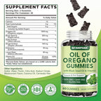 Oil of Oregano Gummies with Black Seed Oil + Vitamin D3, Oregano Oil High Carvacrol, Immune & Digestive Support, Antioxidant Support, 120 Gummies