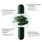 Deo Fresh Probiotic & Chlorophyll Capsules - Internal Deodorant & Body Odor Control with Zinc, Charcoal - Full Body Deodorizer, Fresh Breath & Skin & Gut Support - 2 Month Supply