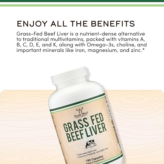 Grass Fed Beef Liver Capsules (1,000mg of Grass Fed, Desiccated Beef Liver per Serving, 180 Capsules, 3 Month Supply) Supplement for Digestion, Immune Health, Energy, and Wellness by Double Wood
