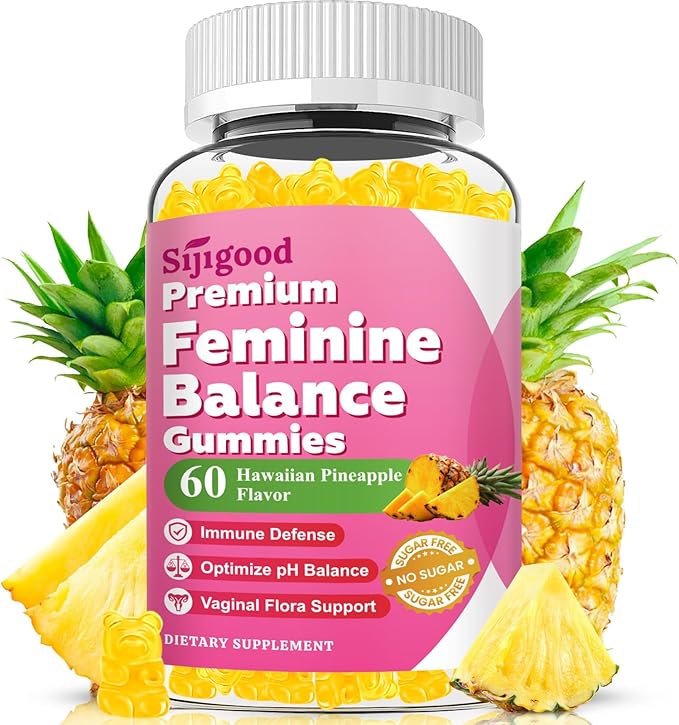Feminine Balance Gummies for Women, Premium PH Balance Supplement with Vitamin C & D for Women's Vaginal Health & Immune Support, Vegan, Pineapple Flavor, 60 Count