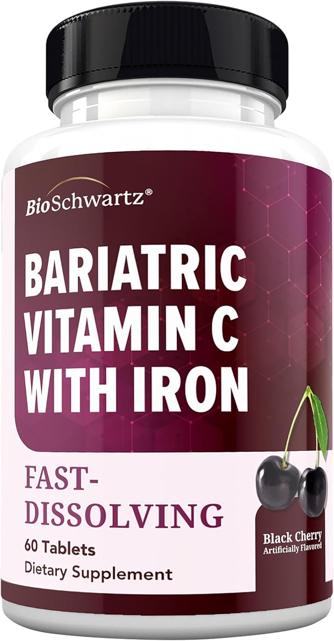 BioSchwartz Bariatric Vitamin C with Iron 45mg Chewable Tablets - 30 Servings, 60 Tablets - Sugar-Free, Fast-Dissolving Bariatric Iron Supplement for Women - Gentle on Stomach, Black Cherry Flavored