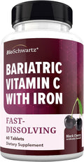 BioSchwartz Bariatric Vitamin C with Iron 45mg Chewable Tablets - 30 Servings, 60 Tablets - Sugar-Free, Fast-Dissolving Bariatric Iron Supplement for Women - Gentle on Stomach, Black Cherry Flavored