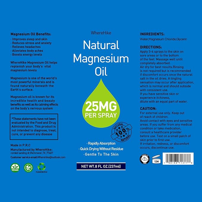 Magnesium Spray, Pure Magnesium Oil Spray for Feet,Ideal Gift for Muscle Relaxation&Better Sleep,Rapid Absorption,Quick Drying Without Residue-Unflavored.