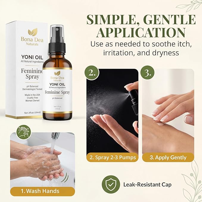 Feminine Spray for Women – All Natural Yoni Oil Deodorant & Moisturizer, Organic Essential Oils, Chemical-Free, Sensitive Vaginal Care | 2 oz Spray
