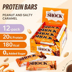 Fitness SHOCK Peanut Salted Caramel Protein Bars - No Added Sugar, Low Calorie Low Carb Snack - 10g Protein, 0g Added Sugar, 180 Kcal, 18g Net Carbs - 12 x 50g