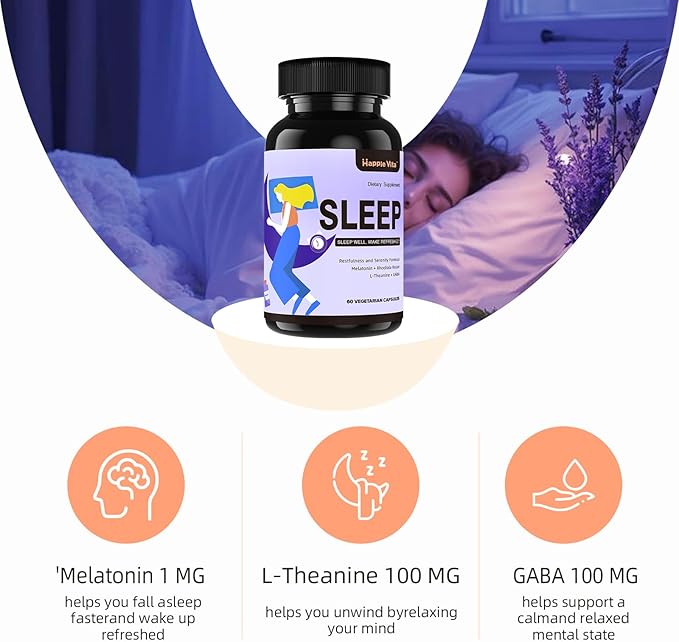 4 in 1 Sleep Aid for Adults, Melatonin 6mg with Rhodiola Rosea, GABA 250 mg, L Theanine 250mg, Relaxation and Sleep Supplement, 60 Capsules
