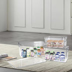 3 Pieces Supplement Bottle Organizer, Clear Plastic Vitamin Organizer with Lid and Handle, Stackable Pill Bottle Organizer, First Aid Box Empty for Vitamin, Medicine, Fish Oil & Supplements