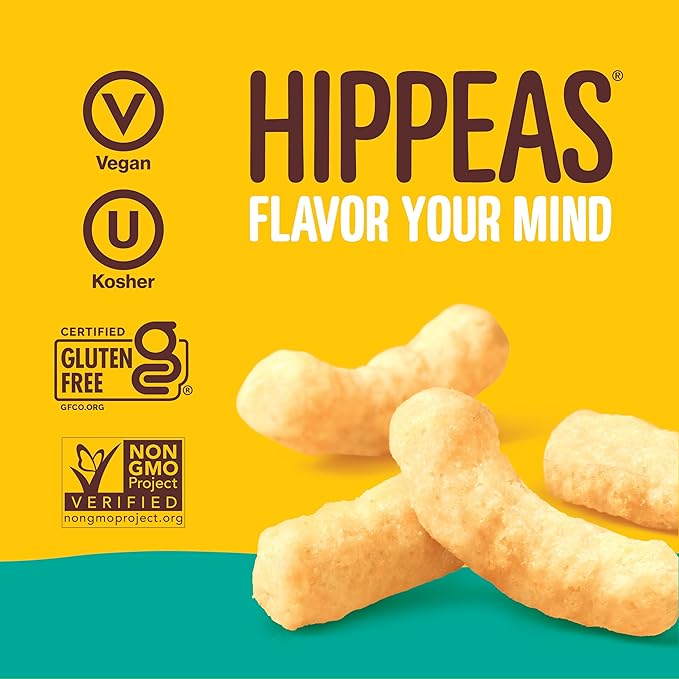 HIPPEAS Chickpea Puffs, Groovy White Cheddar, Gluten Free Snacks, Dairy Free, Vegan, 0.8oz, Pack of 30, 3g Protein, 2g Fiber, Crunchy, Nutritious, Baked Plant Protein Snack, Non-GMO, Kosher