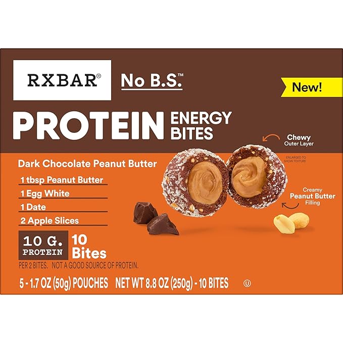 RXBAR Protein Energy Bites, Gluten Free Energy Snacks, Protein Snacks, Dark Chocolate Peanut Butter (60 Bites)