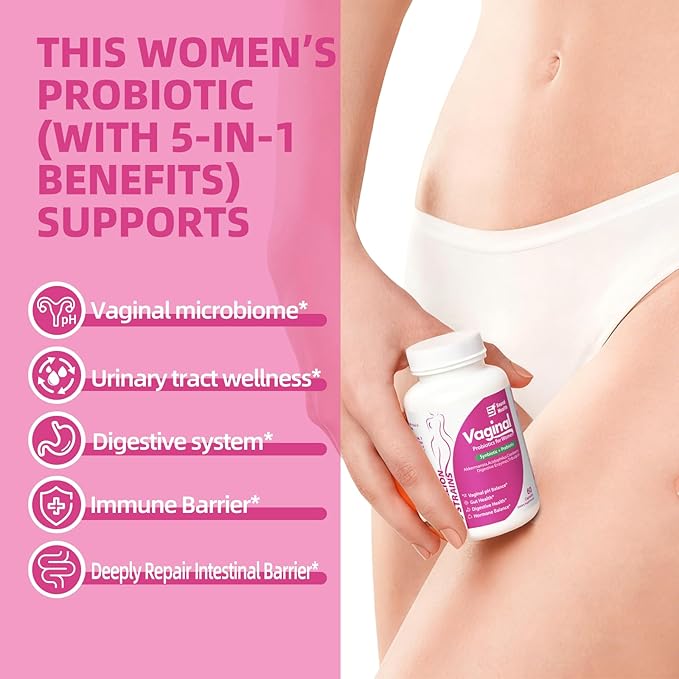 Vaginal Probiotics for Women, 100 Billion CFU with Akkermansia Probiotics & Prebiotics & Synbiotics Supplement for Vaginigal Health, pH Balance, Moisture, Odor Control, Non-GMO, Third-Party Tested