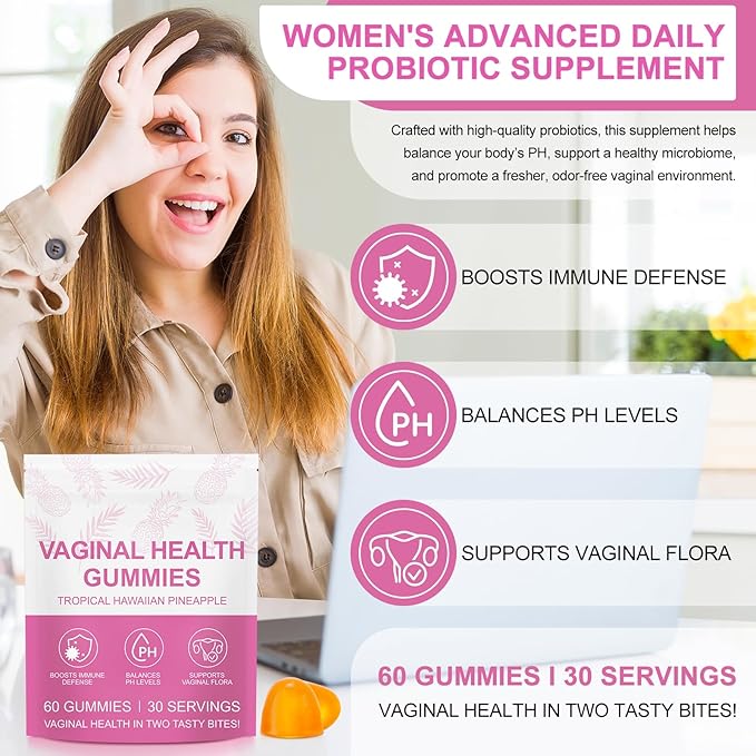 Vaginal Probiotics for Women, PH Balance Gummies, Probiotics for Women Vaginigal Health, Support Healthy Odor, Yeast Balance & Flora, Vaginal Health Supplement (60 Count (Pack of 2))