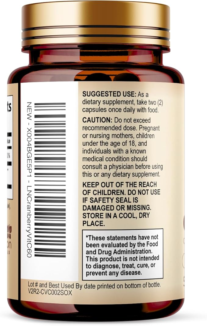 Cranberry Extract 500mg Per Serving - Cranberry Powder Supplement with Vitamins C - Urinary Tract Health Support, Cran Berry Fruit, Sugar Free Formula, Bottled in USA - 60 Capsules