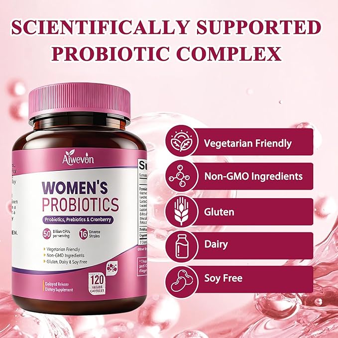 Women Probiotics 50 Billion CFU: Probiotics for Women with Prebiotics & Cranberry, 16 Strain Probiotic Supplement for Digestive Gut Health, Vaginal & Urinary Tract Support Vegan Probiotic 120 Capsules