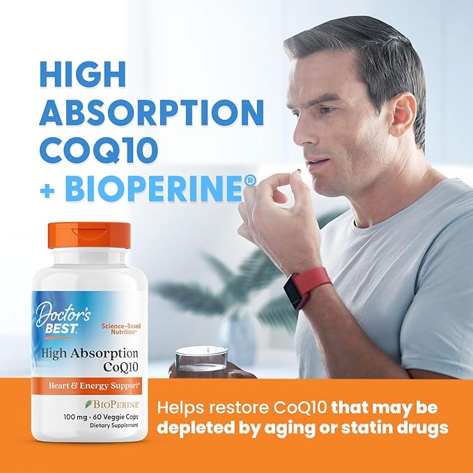 Doctor's BEST High Absorption CoQ10 with BioPerine Supplement - Coenzyme Q10 Caps for Heart Health & Antioxidant Support, Naturally Fermented CoQ10 100mg for Women & Men, Non GMO - 60 Veg Capsules