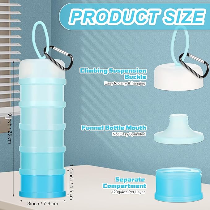 Baderke 2 Pcs Protein Powder Containers with Funnels Stand, 5 and 3 Layers Stackable Powder Supplement Travel Container Formula Organizer Storage Powders Holder for Travel Workout Fitness(White,Blue)