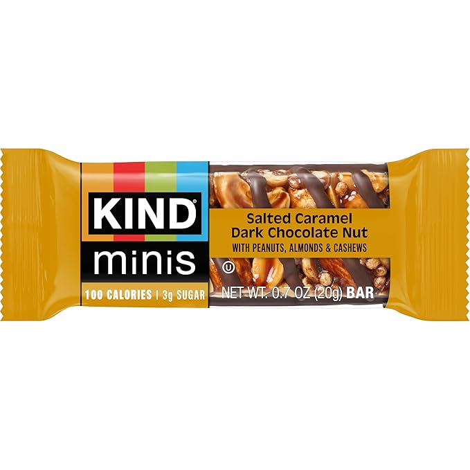 KIND Mini Snack Bars Variety Pack, Gluten Free, Low Sugar, Low Calorie Snacks, Salted Caramel Dark Chocolate Nut, Dark Chocolate Almond Coconut, 20 Count