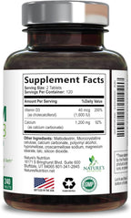 Calcium Supplement with Vitamin D3-1200 mg Calcium per Serving with D3 for Best Absorption - Supports Immune Health, Bones & Teeth - Nature's Calcium is Bottled in USA for Women & Men - 240 Tablets