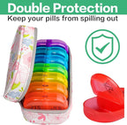 Serfeymi Weekly Travel Pill Organizer 2 Times A Day AM PM Upgraded Rainbow Pill Box 7 Day with Portable Zipper PU Leather Pill Case, Medicine Organizer for Pills, Vitamins, Fish Oils - Floral 01