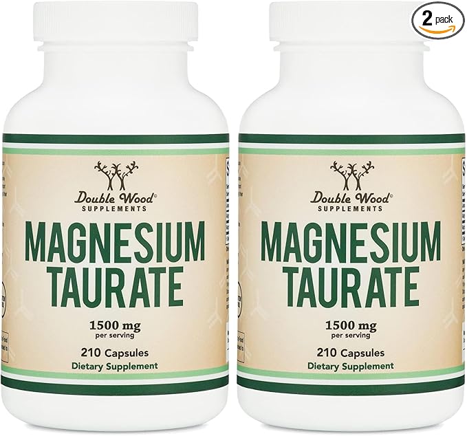 Magnesium Taurate Supplement for Cardiovascular Health to Boost Magnesium Levels (1,500mg per Serving, 210 Vegan Capsules) Non-GMO, Gluten Free, by Double Wood Supplements (Pack of 2)