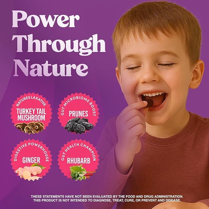 Fungiments Super Prune Kids – Constipation Relief & Digestive Support, Turkey Tail Mushrooms, Prebiotic Fiber, Rhubarb, Ginger & Chamomile – Gut Health, Debloating & Regularity (30 Gummies (Kids))